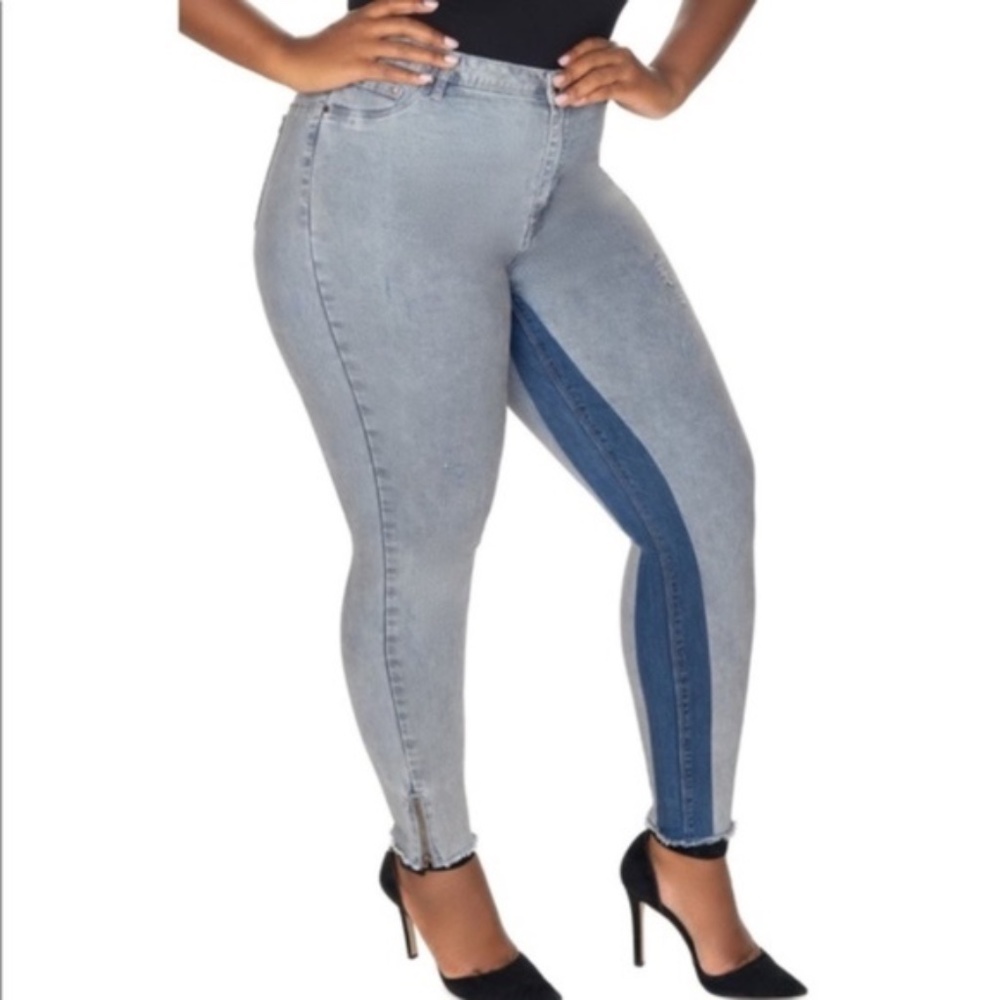 Lala Anthony high rise ankle zip skinny jeans